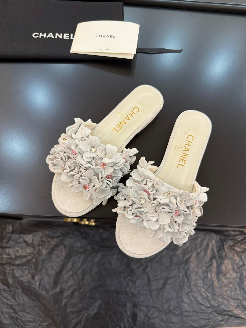 CC 25C Mules Grey Suede Strass
