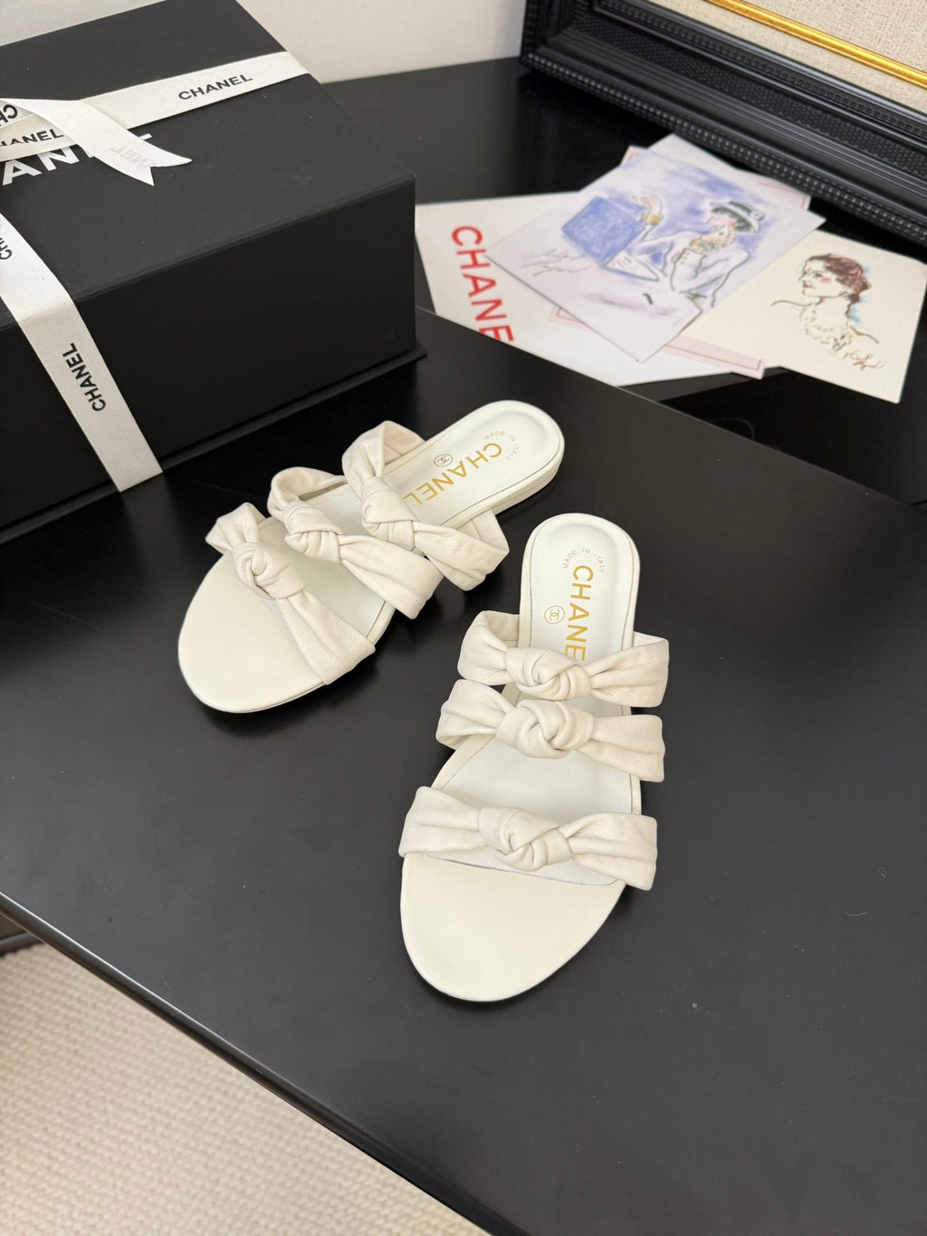 CC 25C Three Strap Mule White Lambskin 233558