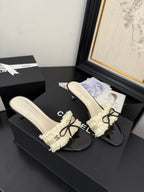 cc25 slide sandal 65mm ruffle bow heels black grosgrain white canvas 233582