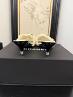 cc25 slide sandal 65mm ruffle bow heels black grosgrain white canvas 233582