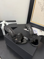cc25 slide sandal 90mm ruffle bow heels black grosgrain canvas 233588