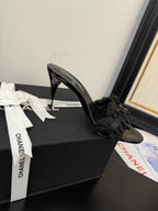 cc25 slide sandal 90mm ruffle bow heels black grosgrain canvas 233588
