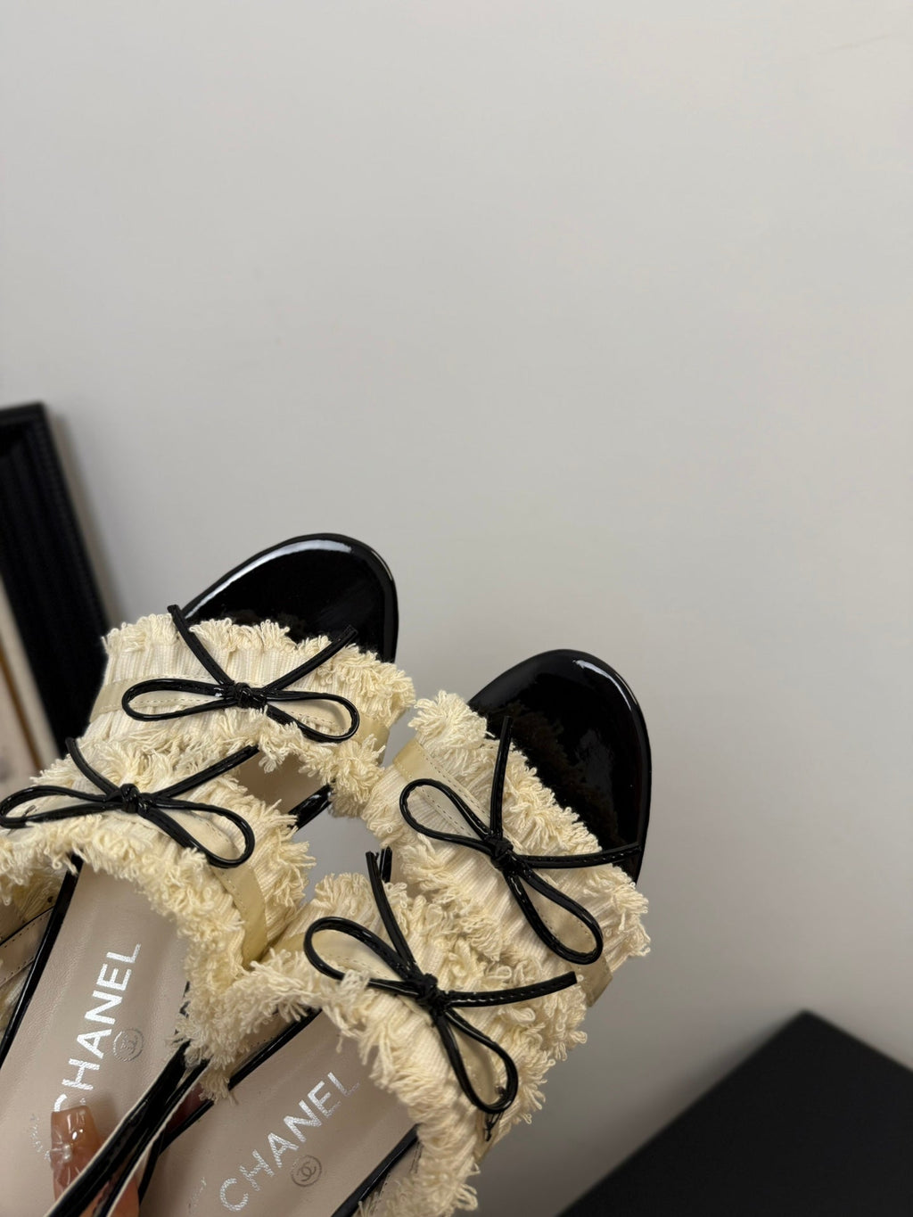 cc25 slingback sandal ?65mm bow black grosgrain white canvas 233589
