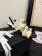 cc25 slingback sandal ?65mm bow black grosgrain white canvas 233589