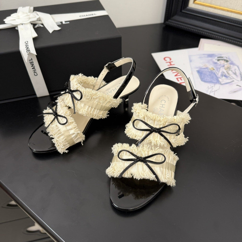 cc25 slingback sandal ?65mm bow black grosgrain white canvas 233589