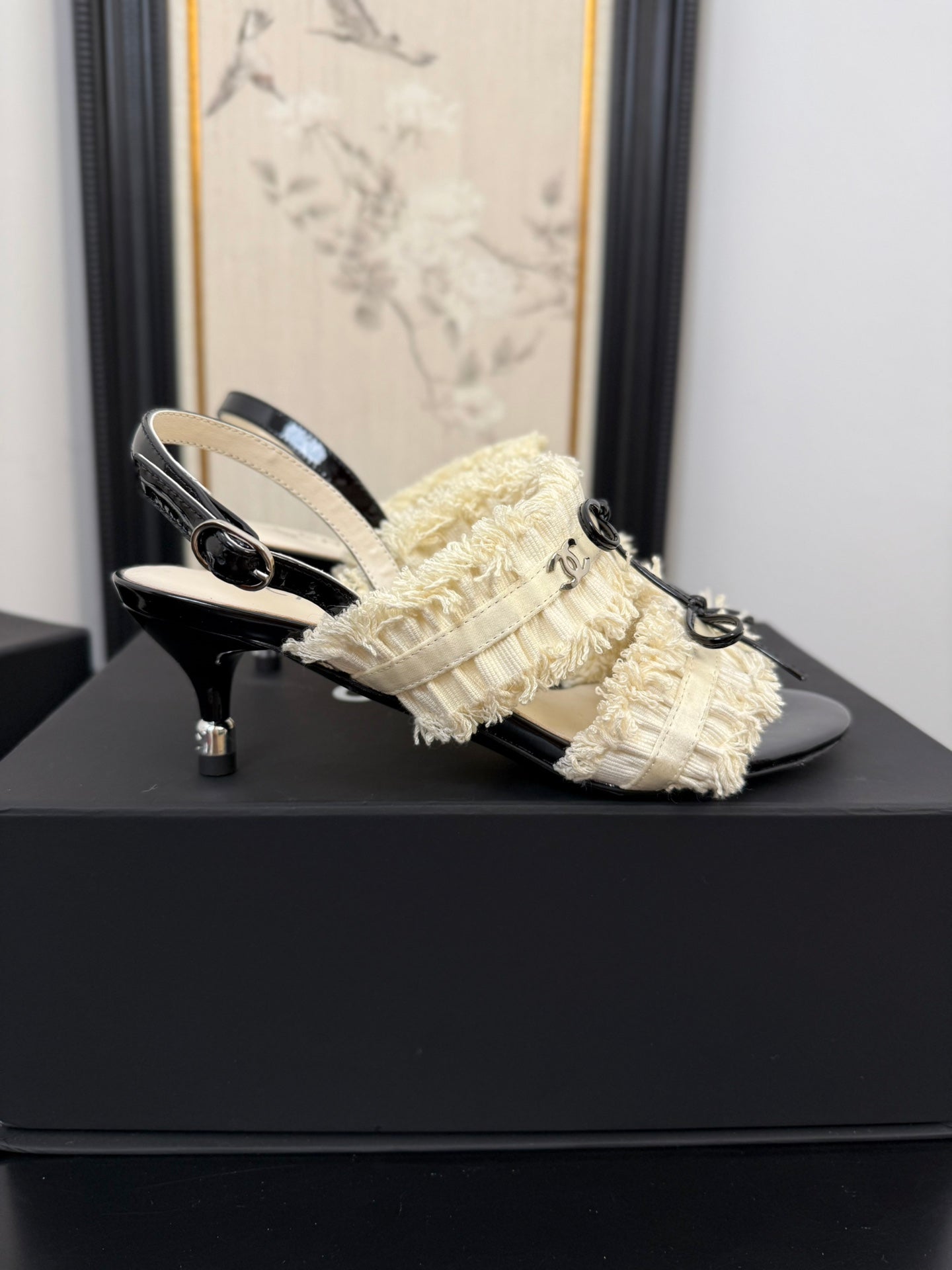 cc25 slingback sandal ?65mm bow black grosgrain white canvas 233589