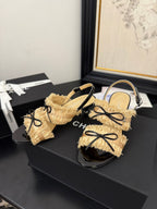 cc25 slingback sandal ?65mm bow black grosgrain gold canvas 233590