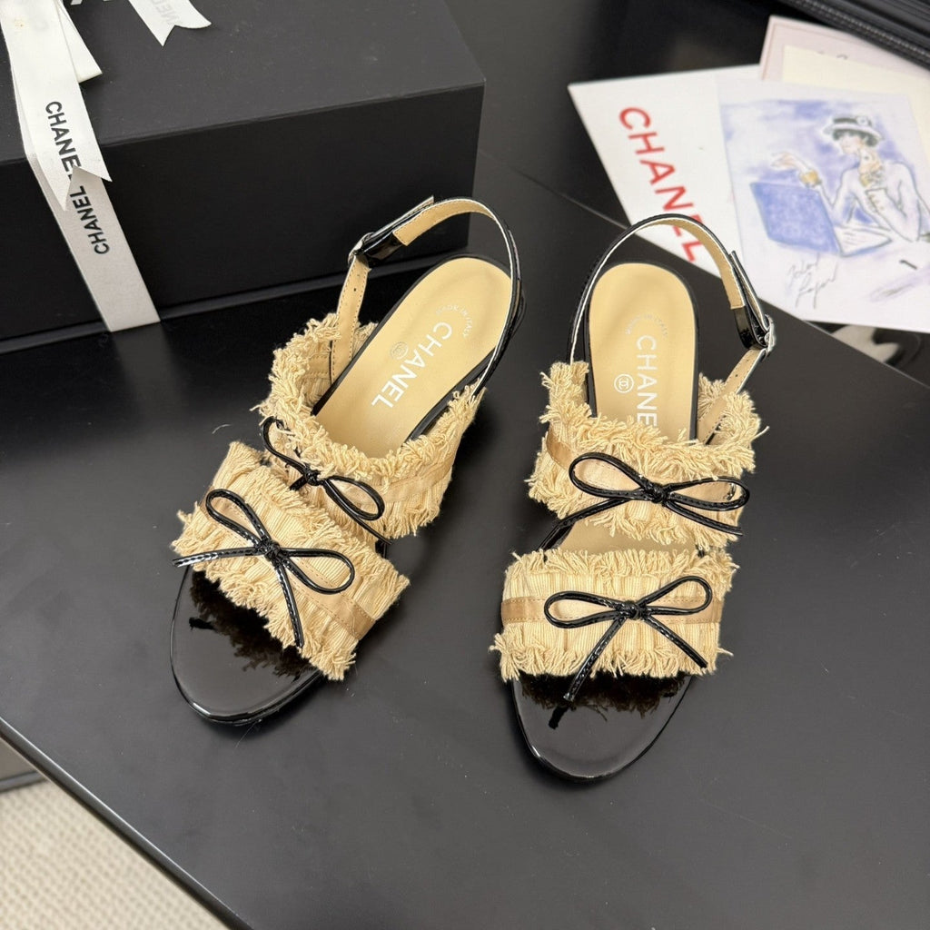 cc25 slingback sandal ?65mm bow black grosgrain gold canvas 233590