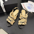 cc25 slingback sandal ?65mm bow black grosgrain gold canvas 233590