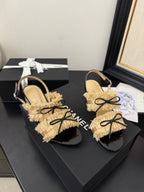 cc25 slingback sandal ?65mm bow black grosgrain gold canvas 233590
