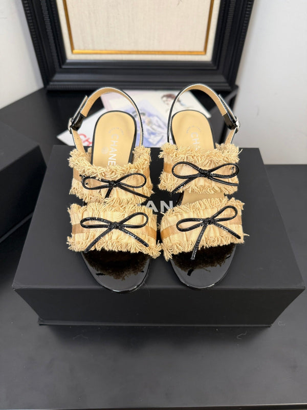 cc25 slingback sandal ?65mm bow black grosgrain gold canvas 233590
