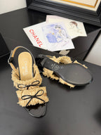 cc25 slingback sandal ?65mm bow black grosgrain gold canvas 233590
