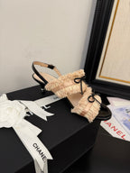 cc25 slingback sandal ?65mm bow black grosgrain beige canvas 233591
