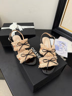 cc25 slingback sandal ?65mm bow black grosgrain beige canvas 233591