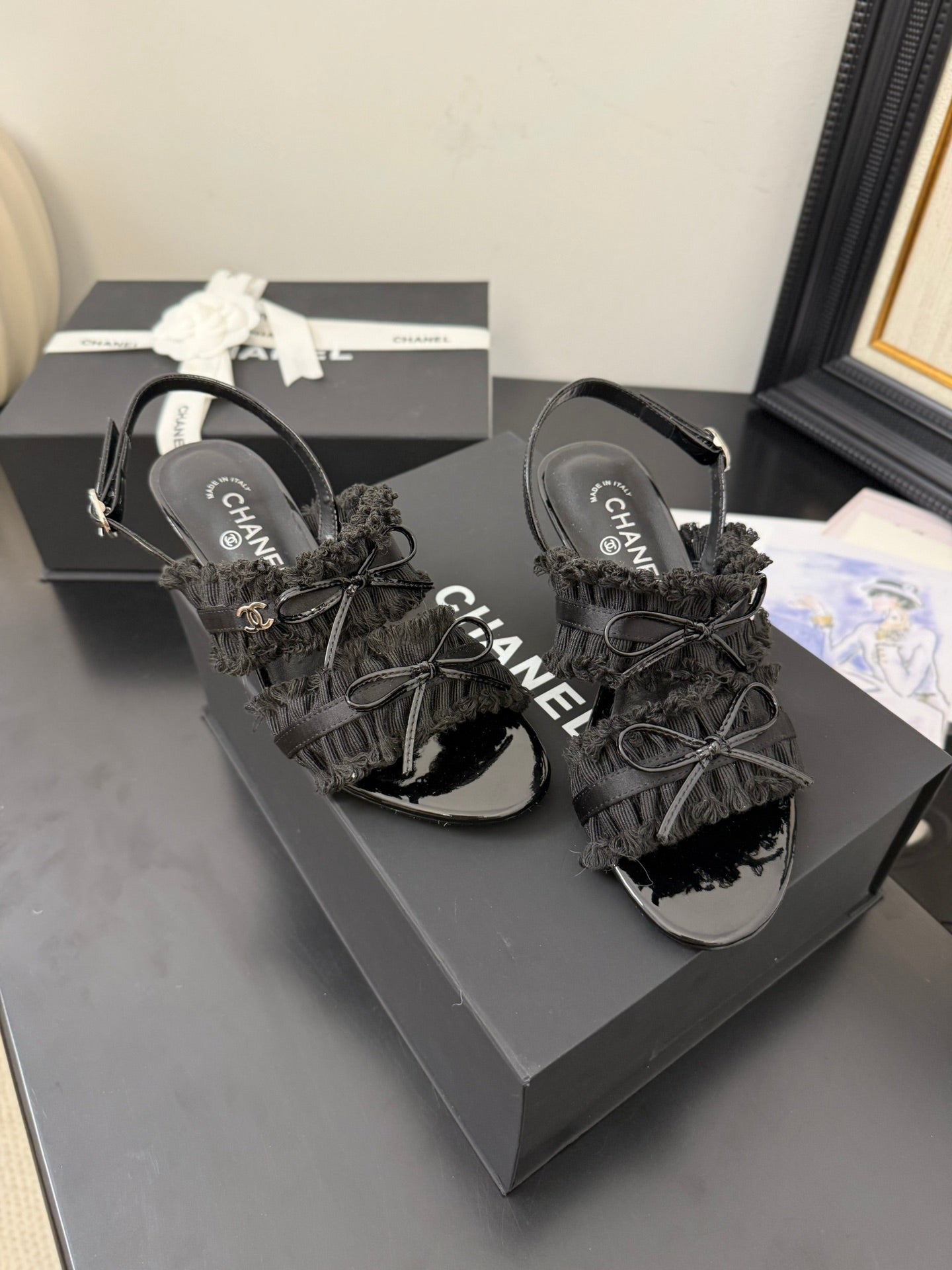 cc25 slingback sandal ?65mm bow black grosgrain canvas 233592