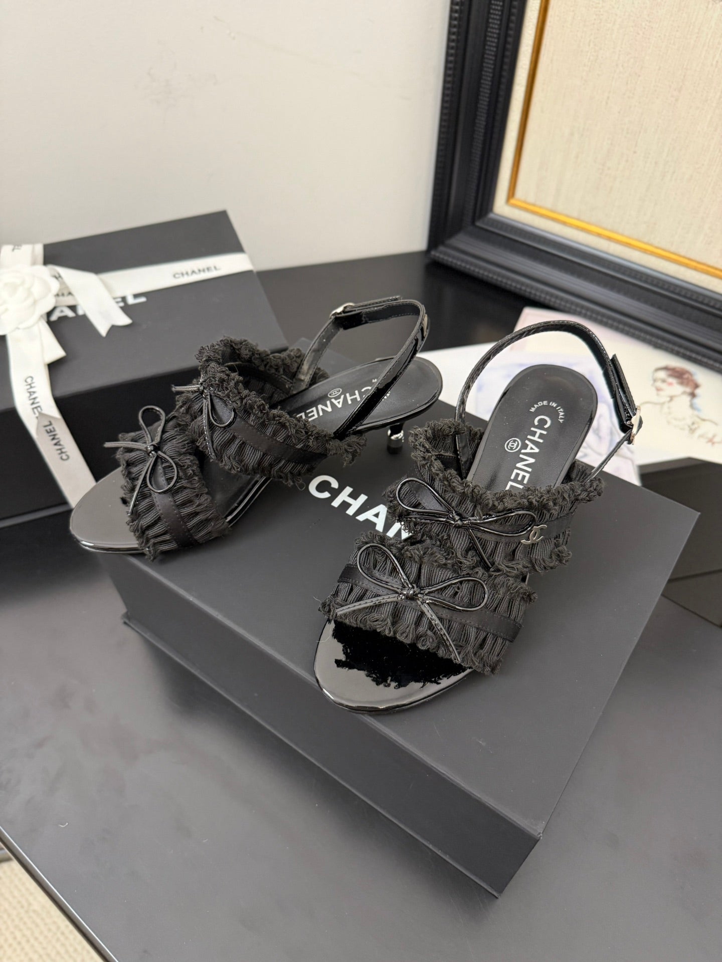 cc25 slingback sandal ?65mm bow black grosgrain canvas 233592