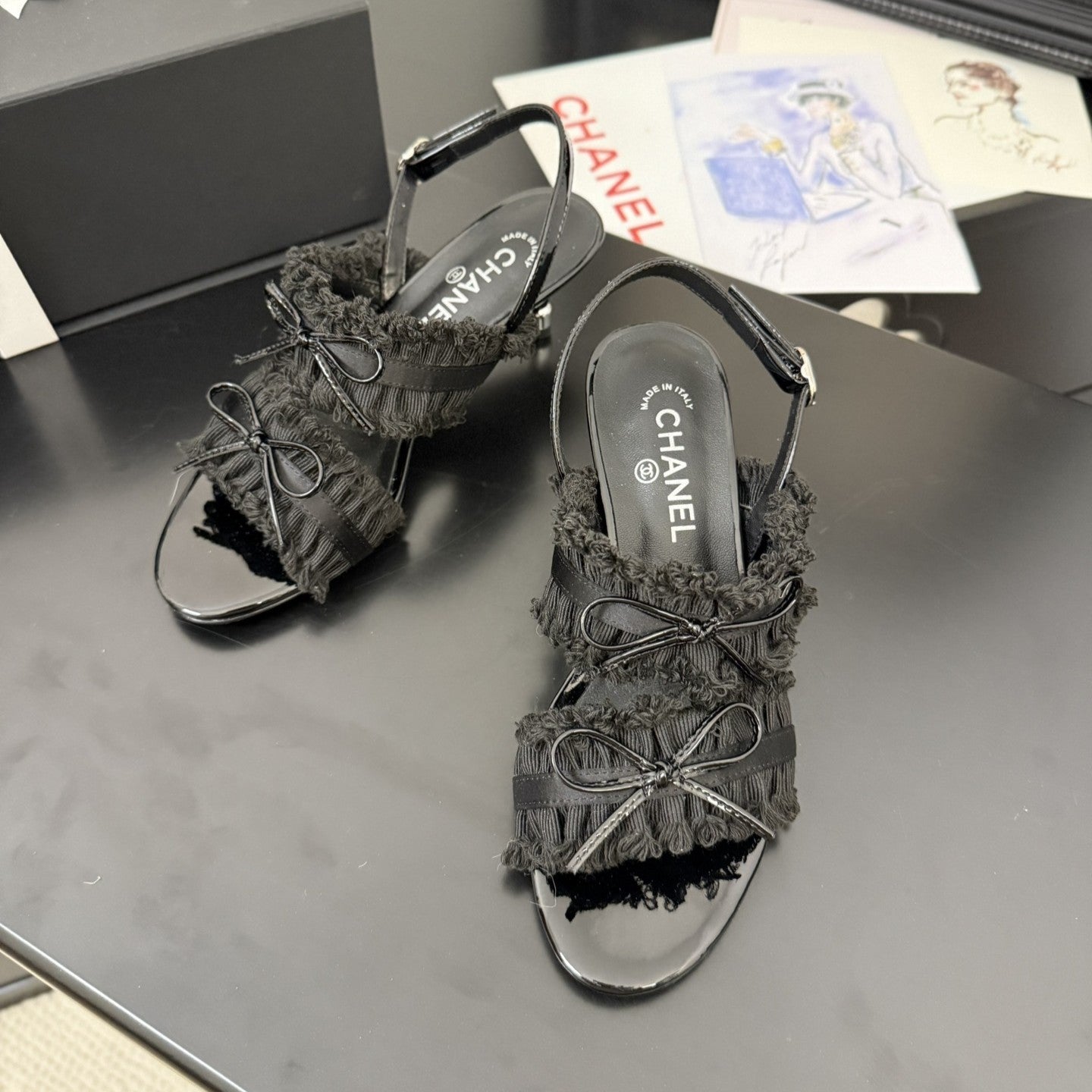 cc25 slingback sandal ?65mm bow black grosgrain canvas 233592