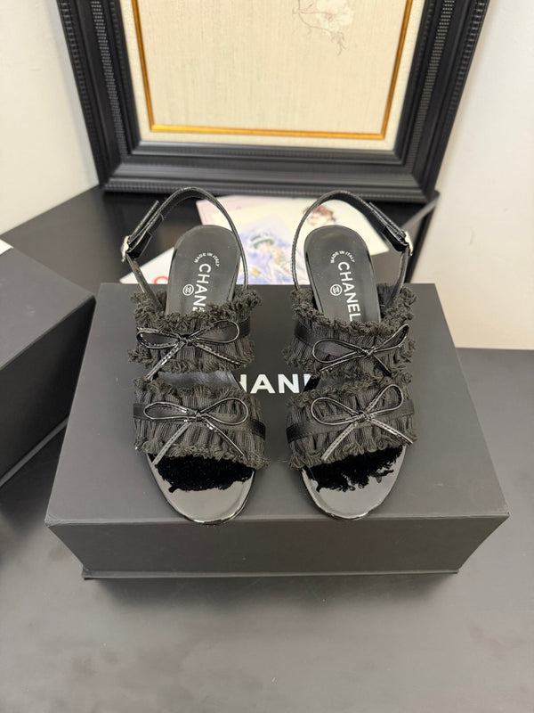 cc25 slingback sandal ?65mm bow black grosgrain canvas 233592