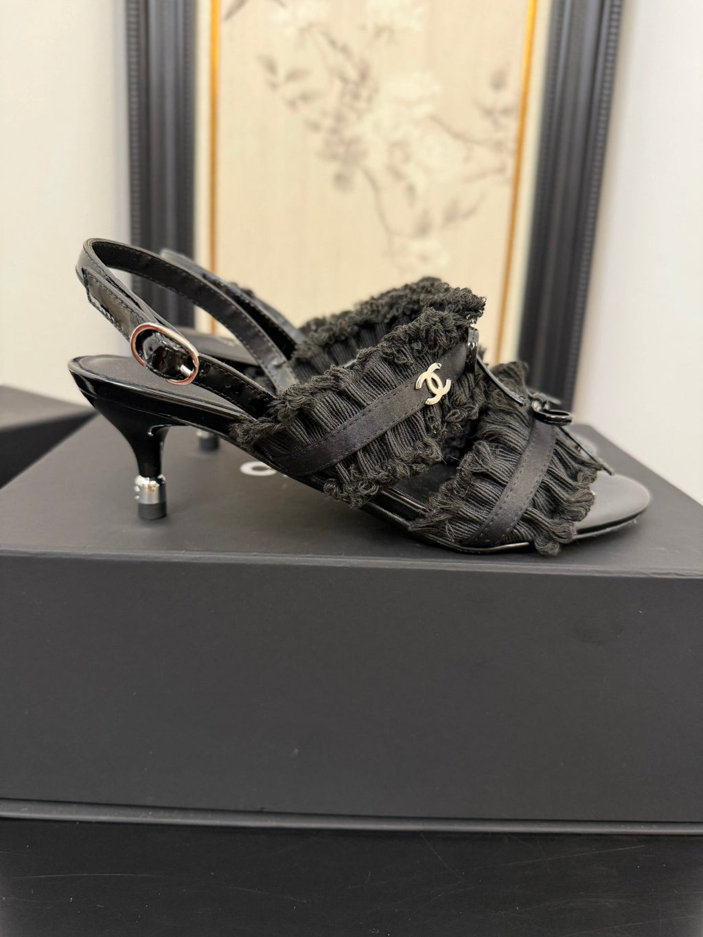 cc25 slingback sandal ?65mm bow black grosgrain canvas 233592