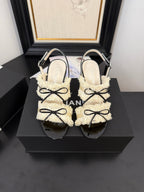 cc25 slingback sandal ?90mm bow black grosgrain white canvas 233593