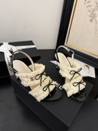 cc25 slingback sandal ?90mm bow black grosgrain white canvas 233593