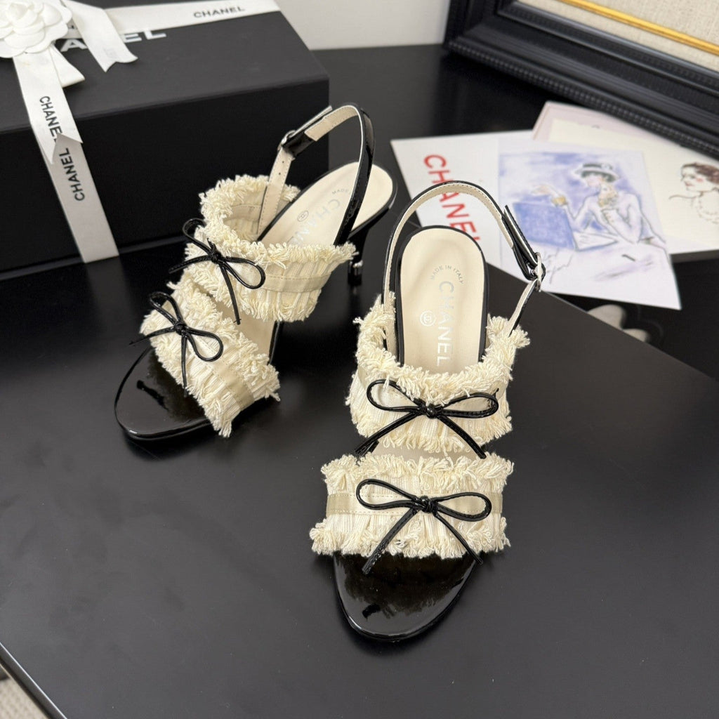 cc25 slingback sandal ?90mm bow black grosgrain white canvas 233593