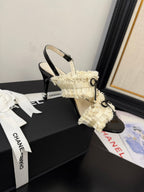 cc25 slingback sandal ?90mm bow black grosgrain white canvas 233593