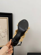 cc25 slingback sandal ?90mm bow black grosgrain gold canvas 233594