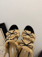 cc25 slingback sandal ?90mm bow black grosgrain gold canvas 233594