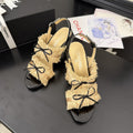 cc25 slingback sandal ?90mm bow black grosgrain gold canvas 233594