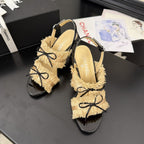 cc25 slingback sandal ?90mm bow black grosgrain gold canvas 233594
