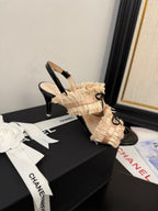 cc25 slingback sandal ?90mm bow black grosgrain beige canvas 233595