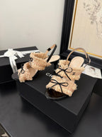 cc25 slingback sandal ?90mm bow black grosgrain beige canvas 233595