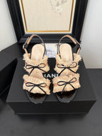 cc25 slingback sandal ?90mm bow black grosgrain beige canvas 233595