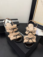 cc25 slingback sandal ?90mm bow black grosgrain beige canvas 233595