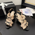cc25 slingback sandal ?90mm bow black grosgrain beige canvas 233595