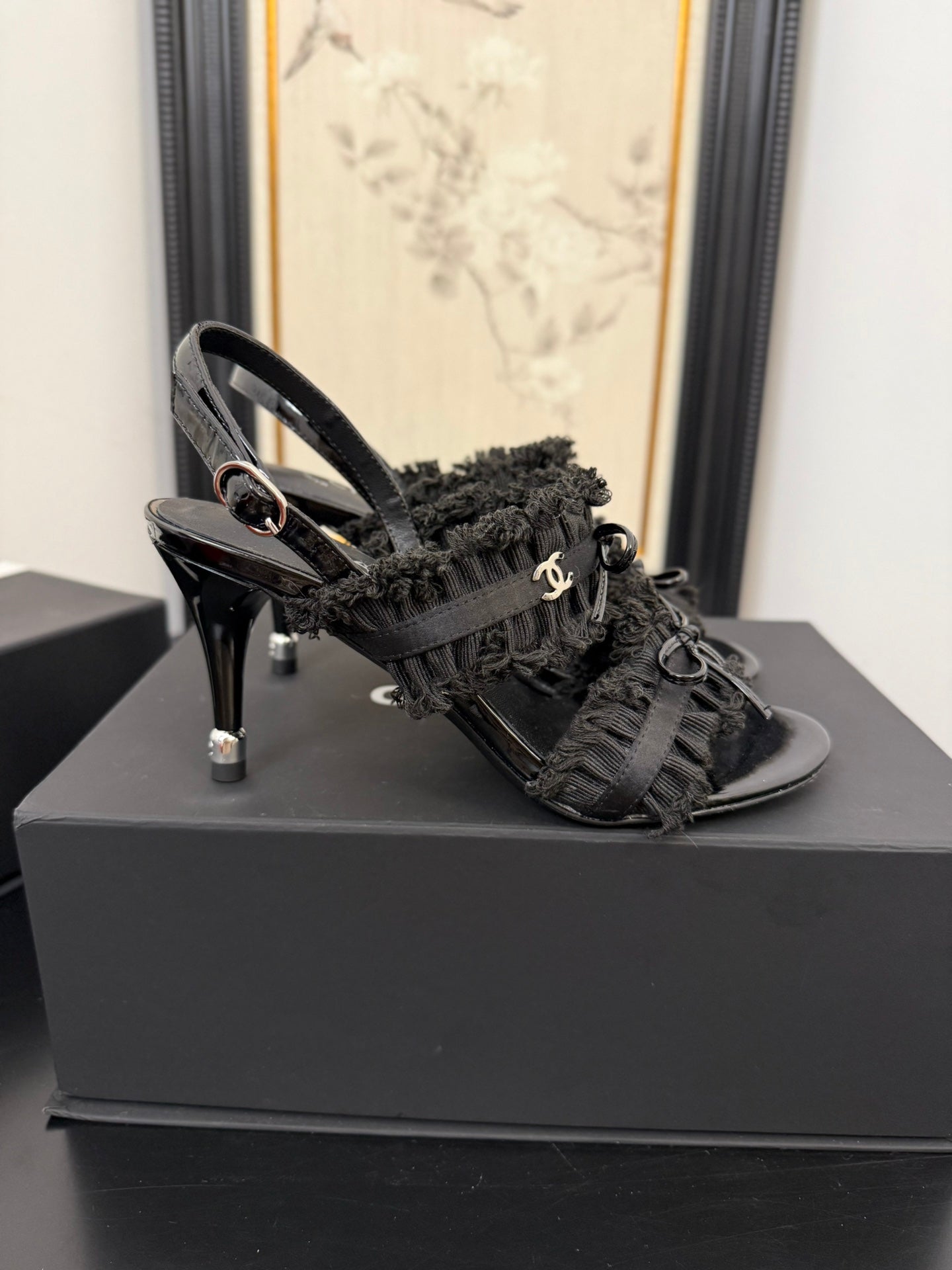 cc25 slingback sandal ?90mm bow black grosgrain canvas 233596