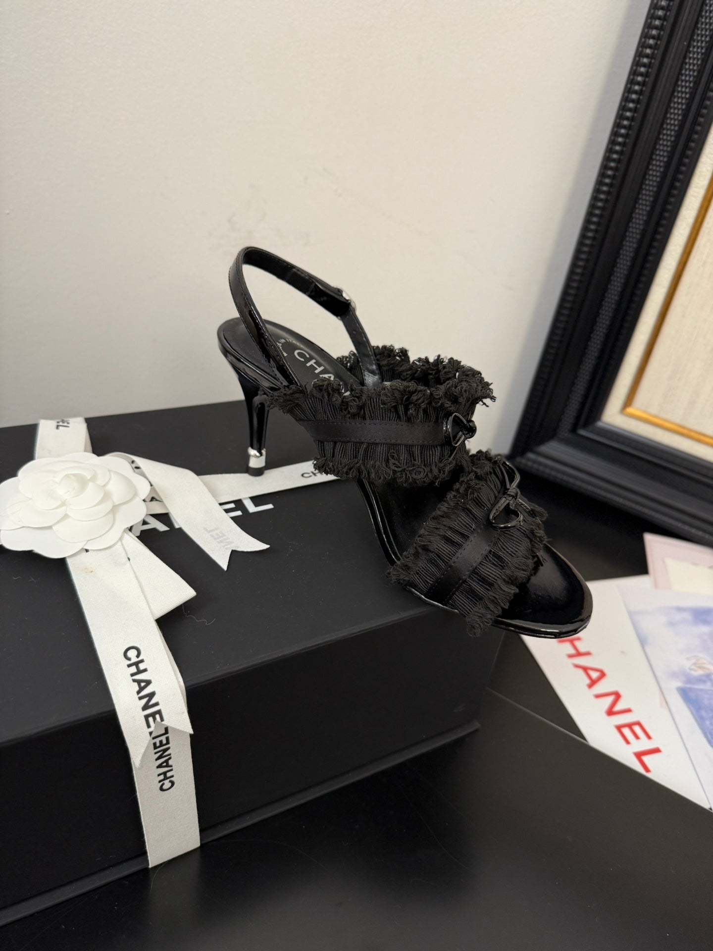 cc25 slingback sandal ?90mm bow black grosgrain canvas 233596