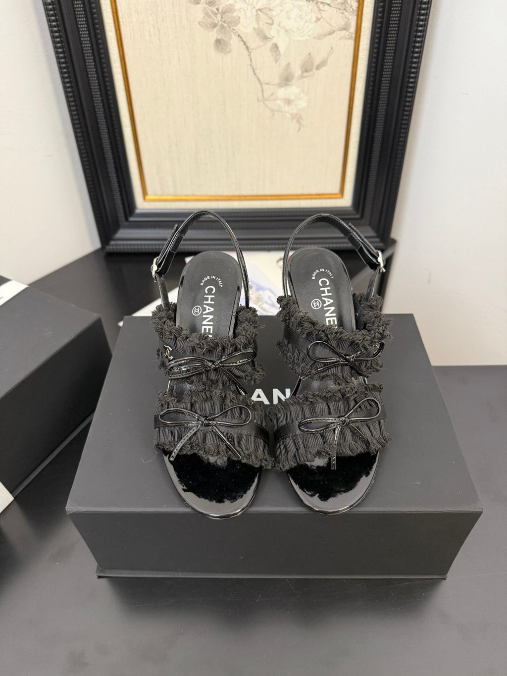 cc25 slingback sandal ?90mm bow black grosgrain canvas 233596