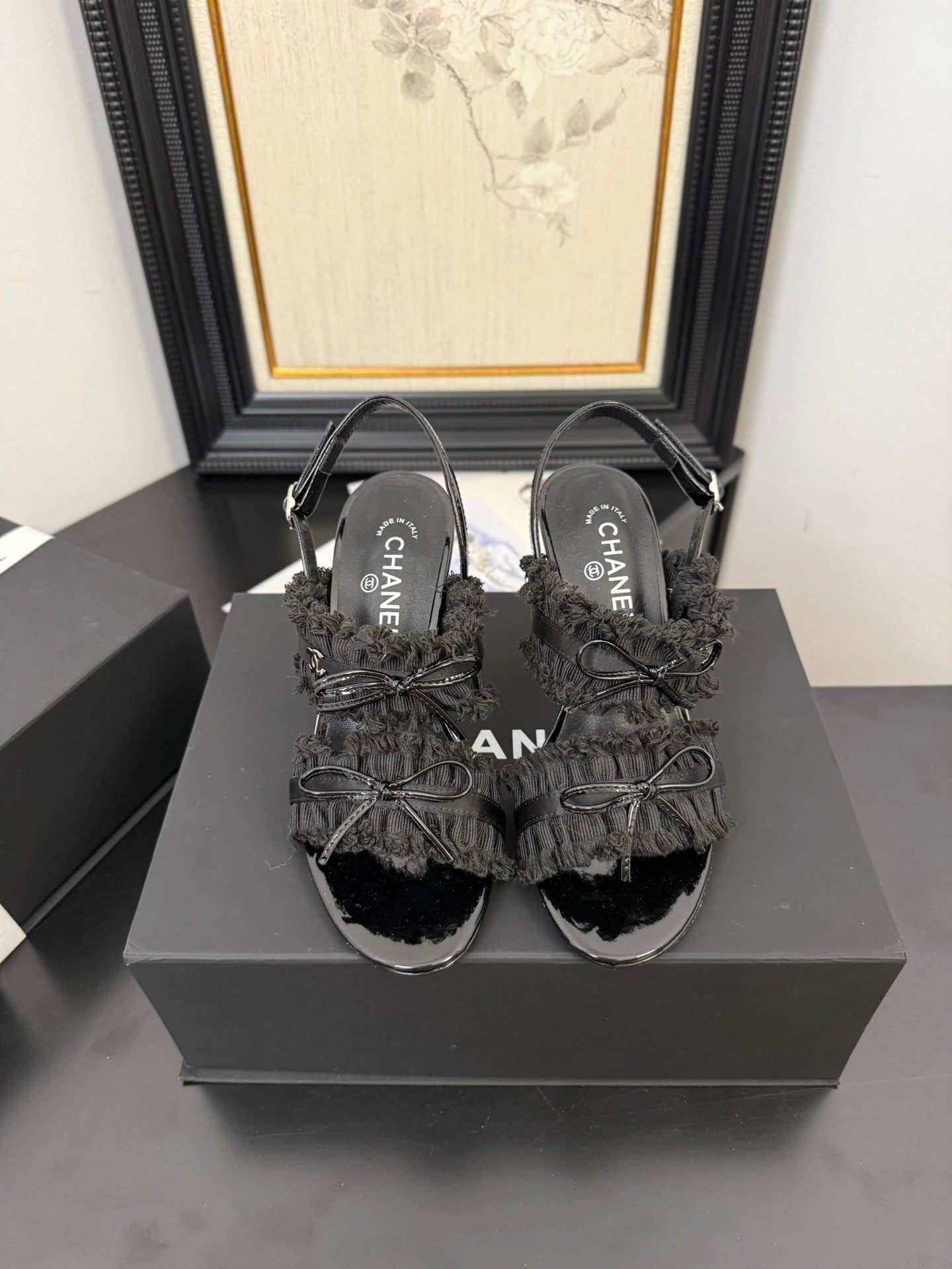 cc25 slingback sandal ?90mm bow black grosgrain canvas 233596