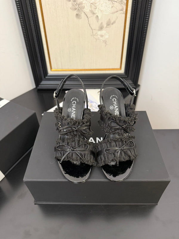 cc25 slingback sandal ?90mm bow black grosgrain canvas 233596