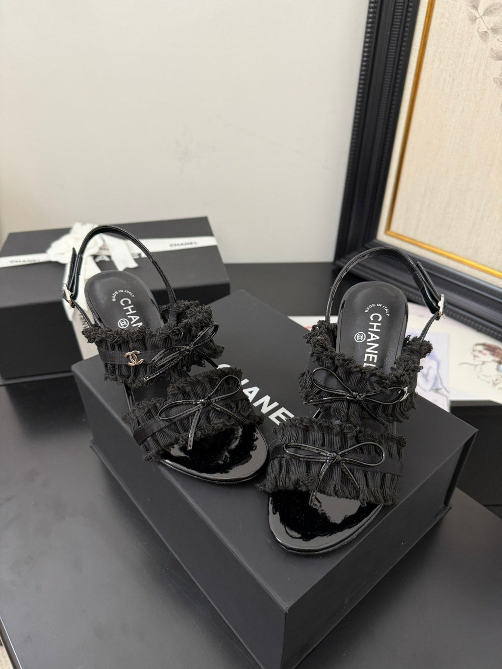 cc25 slingback sandal ?90mm bow black grosgrain canvas 233596
