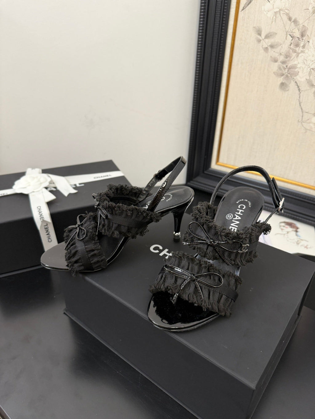 cc25 slingback sandal ?90mm bow black grosgrain canvas 233596