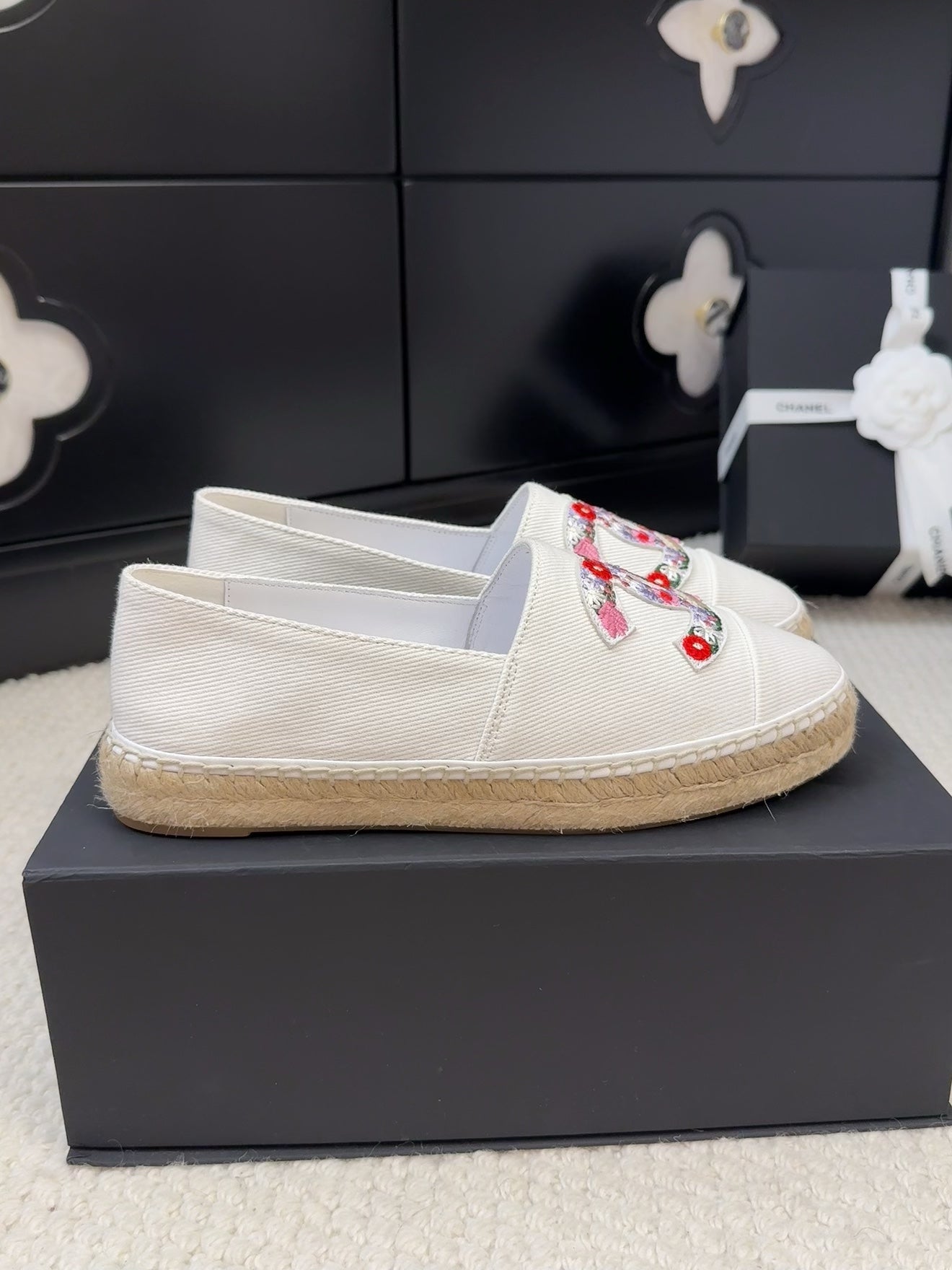 CC Loafer In White Canvas With Colorful Logo