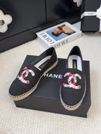 CC Loafer In Black Canvas With Colorful Logo