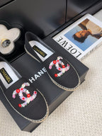 CC Loafer In Black Canvas With Colorful Logo