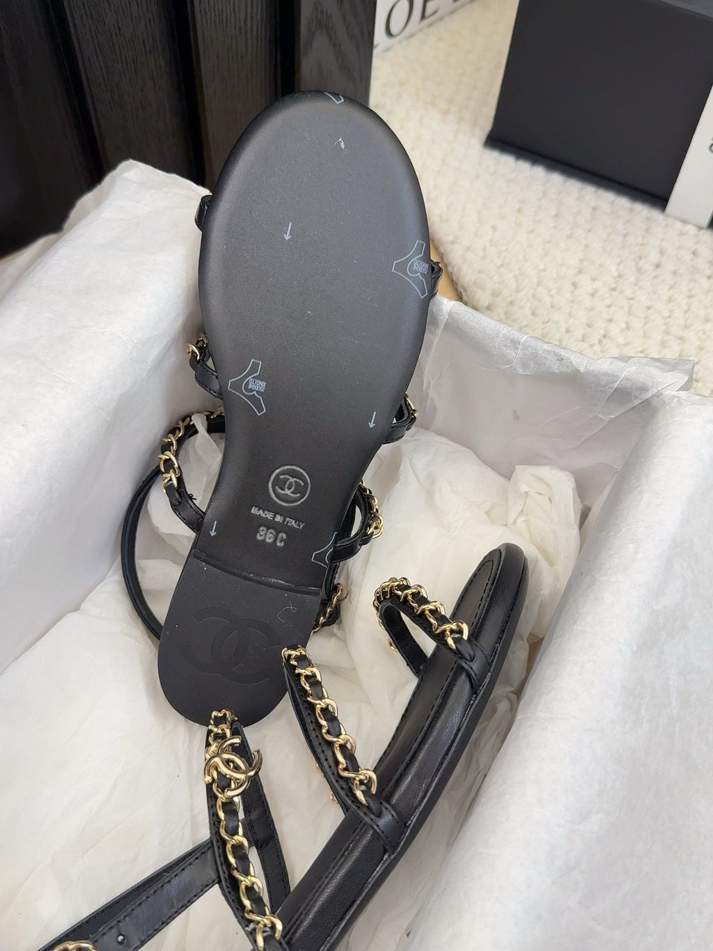 CC 25S Sandal Three Leather Strap Black Calfskin