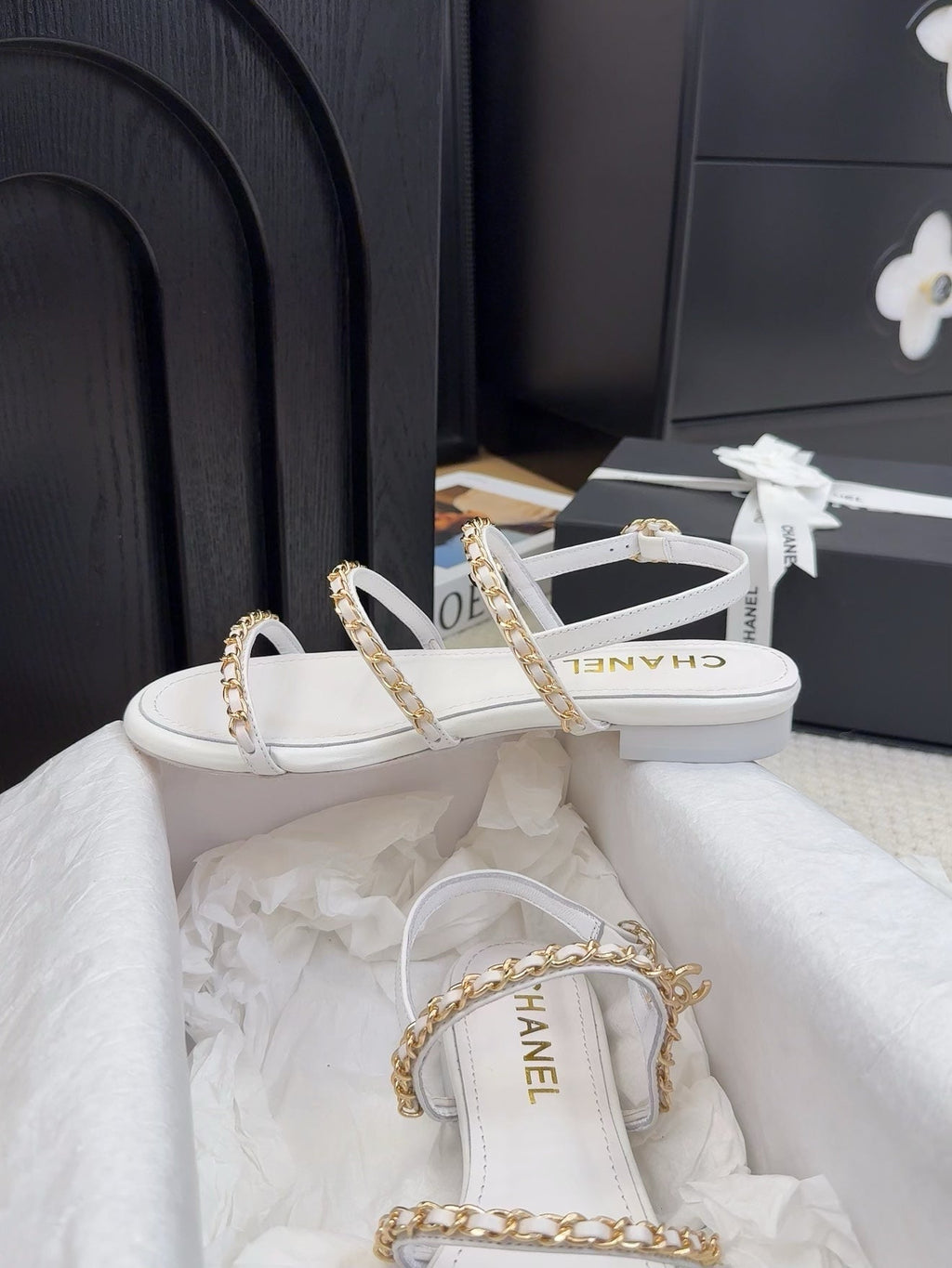 CC 25S Sandal Three Leather Strap White Calfskin