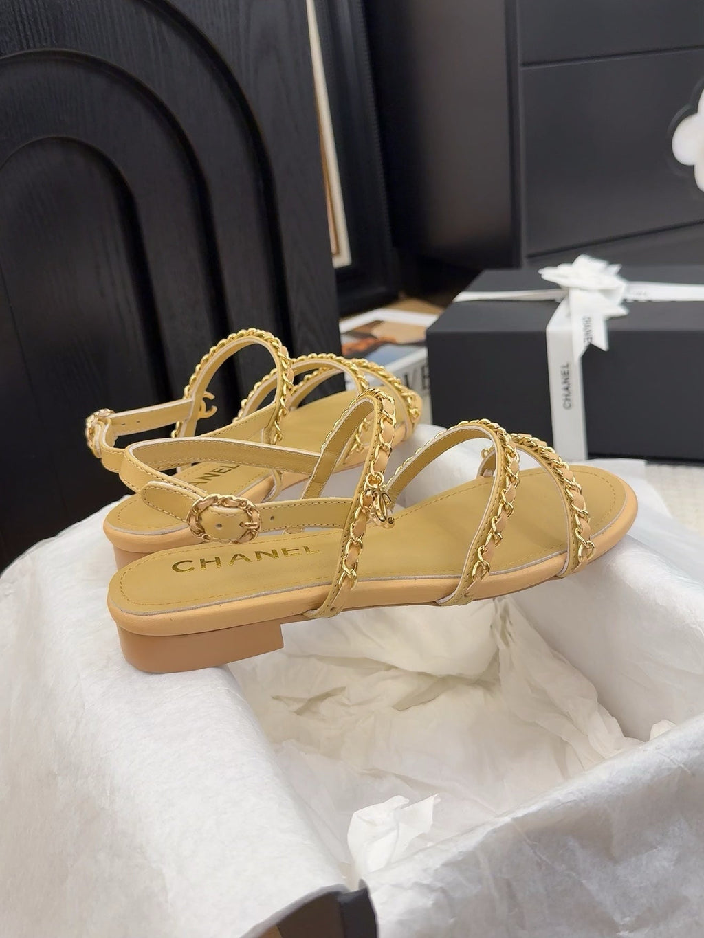 CC 25S Sandal Three Leather Strap Beige Calfskin