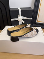 CC 25 Mule 40mm White Brown Fabric Black Grosgrain 277723